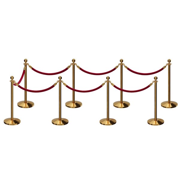 Montour Line Stanchion Post and Rope Kit Pol.Brass, 8 Ball Top7 Maroon Rope C-Kit-8-PB-BA-7-PVR-MN-PB